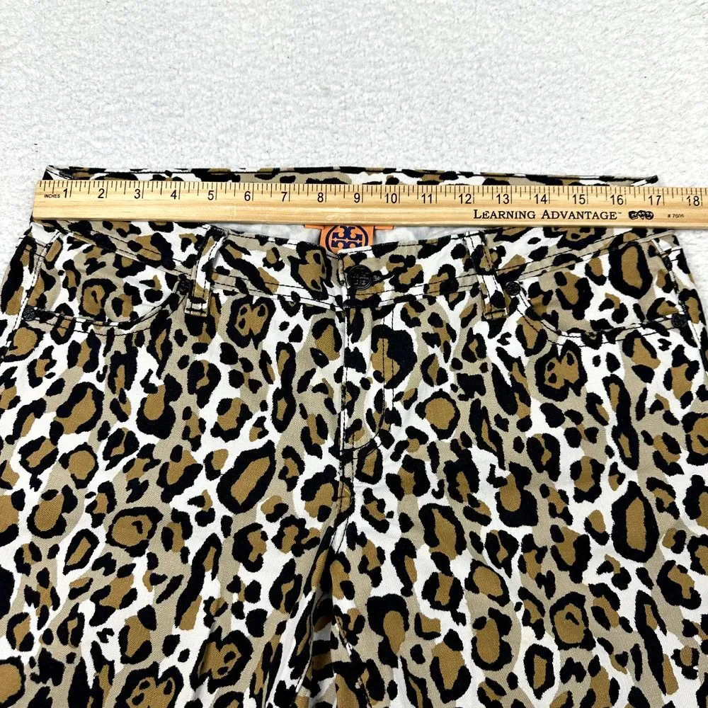 Tory Burch Leopard Print Super Skinny Jeans Women's 31 Brown Low‎ Rise Stretch